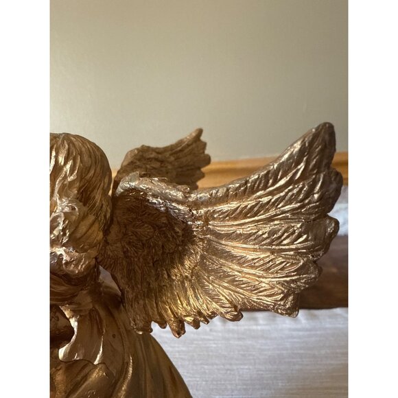 Vintage Gold Angel Figurine Playing Lute – Resin Holiday Decor, Musical Angel - Picture 6 of 16